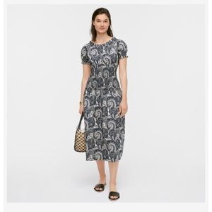 J. Crew Collection Smocked Cotton Poplin Dress in Midnight Paisley, Size S